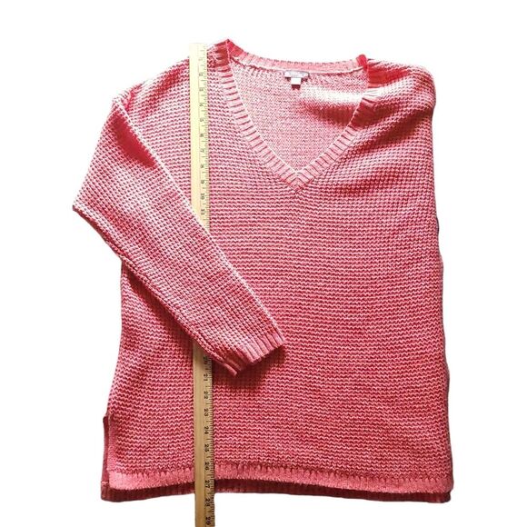 J Jill Sweater Textured Knit Womens Medium Red Coral V-Neck yak wool blend - Picture 9 of 10